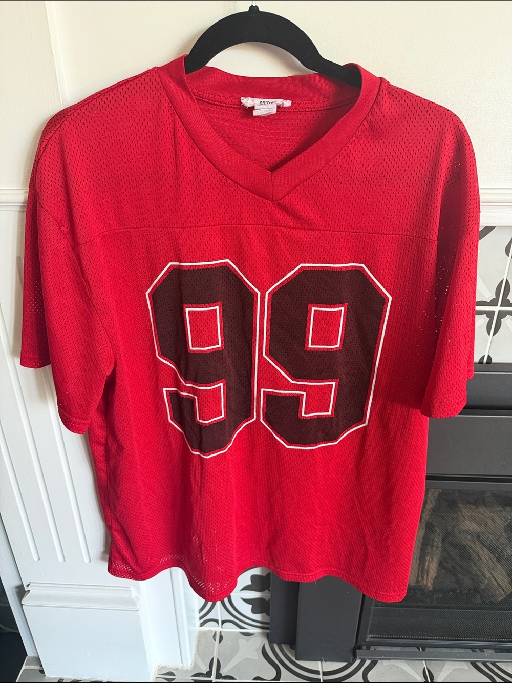 Red Mesh Sports Jersey Shirt with Number 99